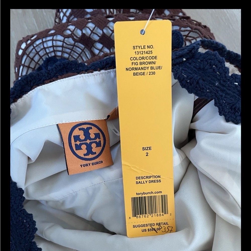 Tory Burch 595$! Size 2 Sally Crochet Lace Lattice Floral Sleeveless Dress *K1 - Picture 4 of 4